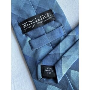 Zylos George Machado Blue Gradient Check Wide	4" 100% Silk Tie Necktie USA Made